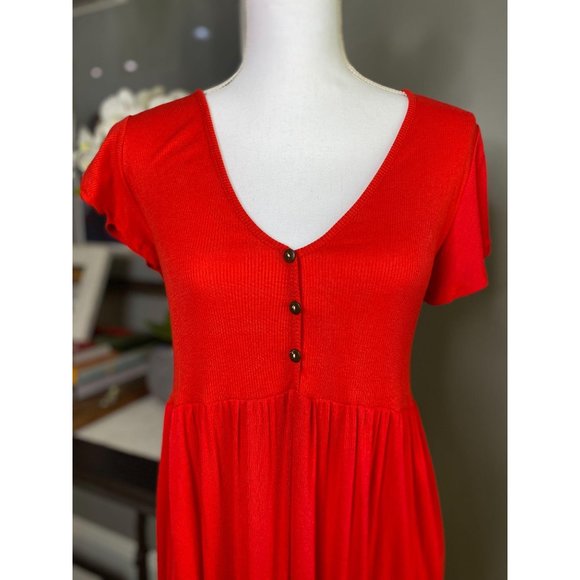 NEW See You Monday Red Ribbed Babydoll Dress Large - Picture 2 of 7
